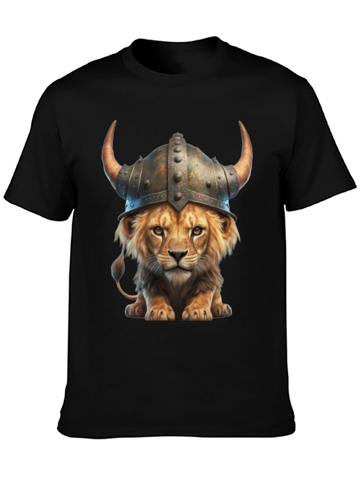 Lion Viking Helmet T-Shirt - Fierce Animal Graphic Tee