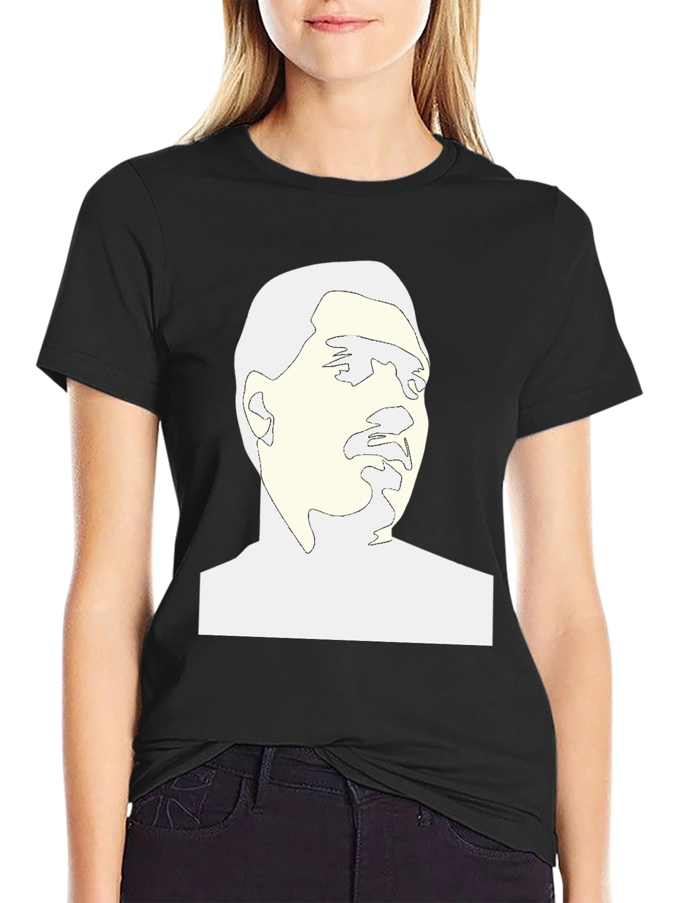 Abstract Face Graphic Tee - Black Cotton Blend
