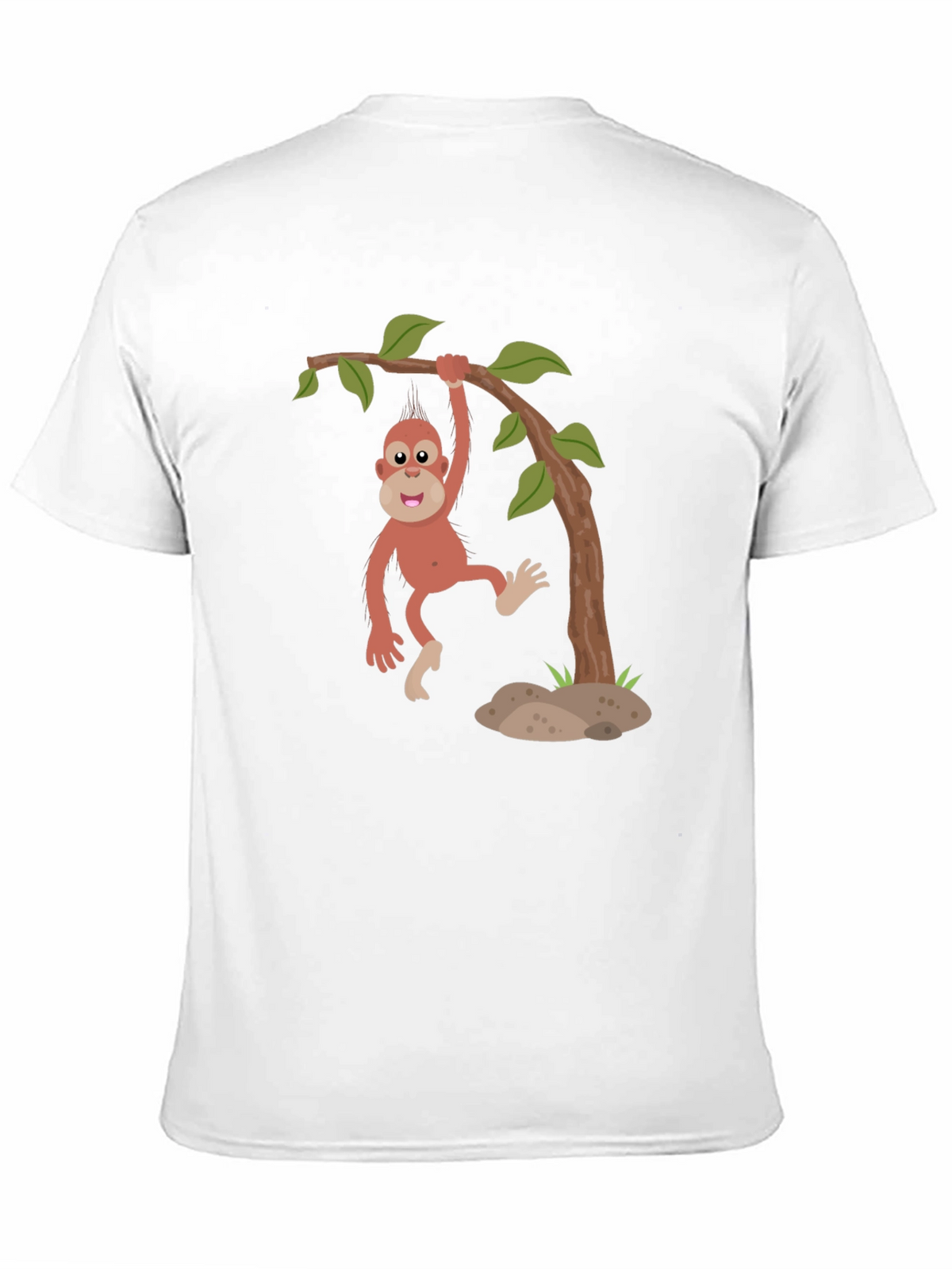 Cartoon Monkey Hanging from Tree Black T-Shirt