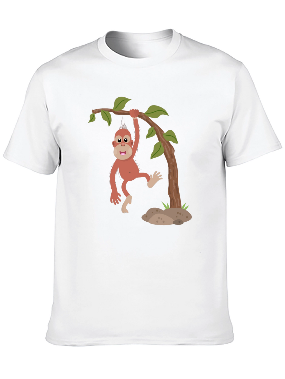 Cartoon Monkey Hanging from Tree Black T-Shirt