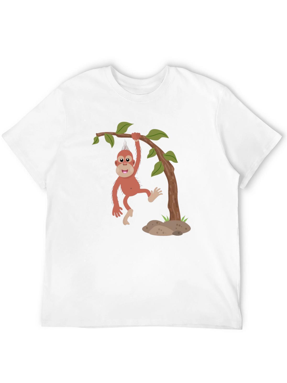 Cartoon Monkey Hanging from Tree Black T-Shirt