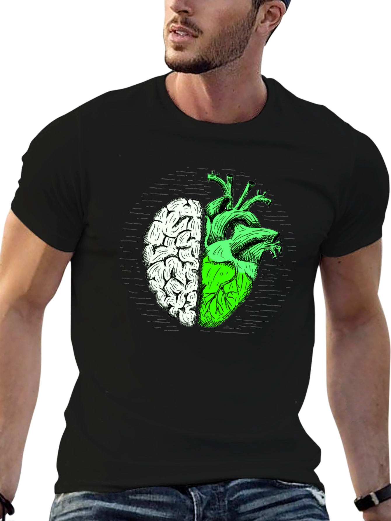 Brain Heart Graphic Tee - Mens Black T-Shirt