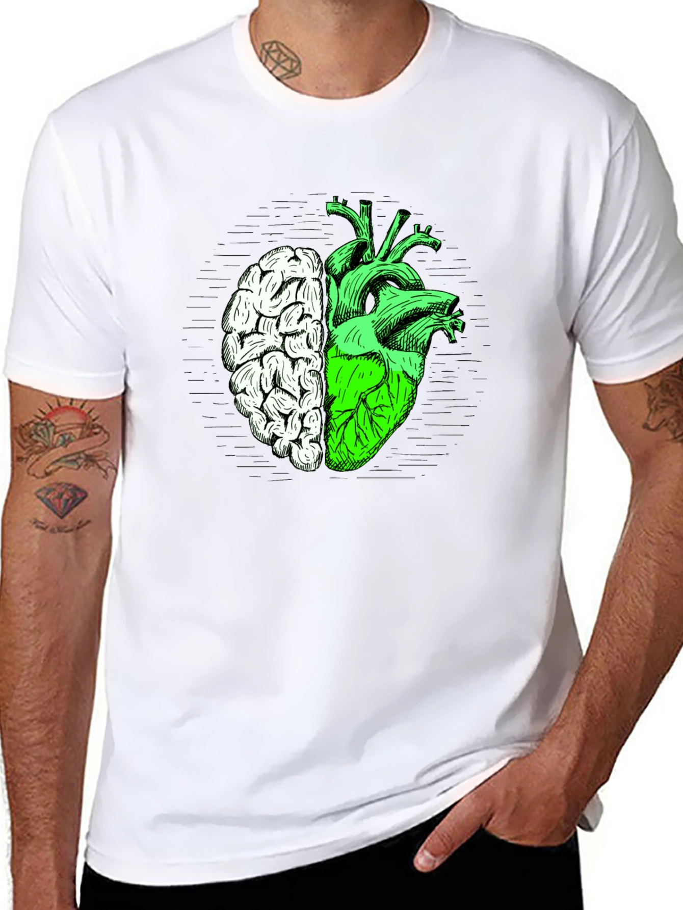Brain Heart Graphic Tee - Mens Black T-Shirt