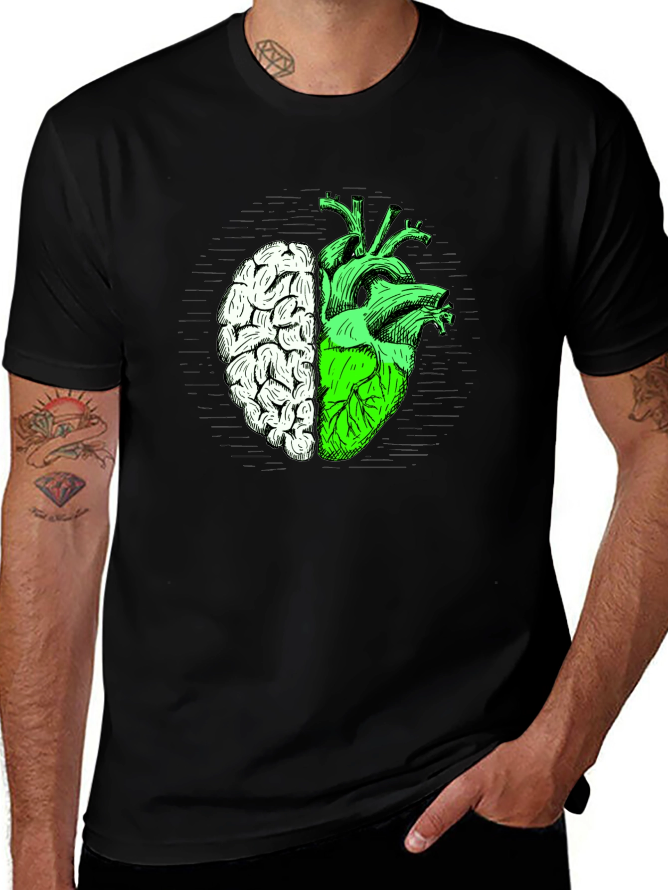 Brain Heart Graphic Tee - Mens Black T-Shirt