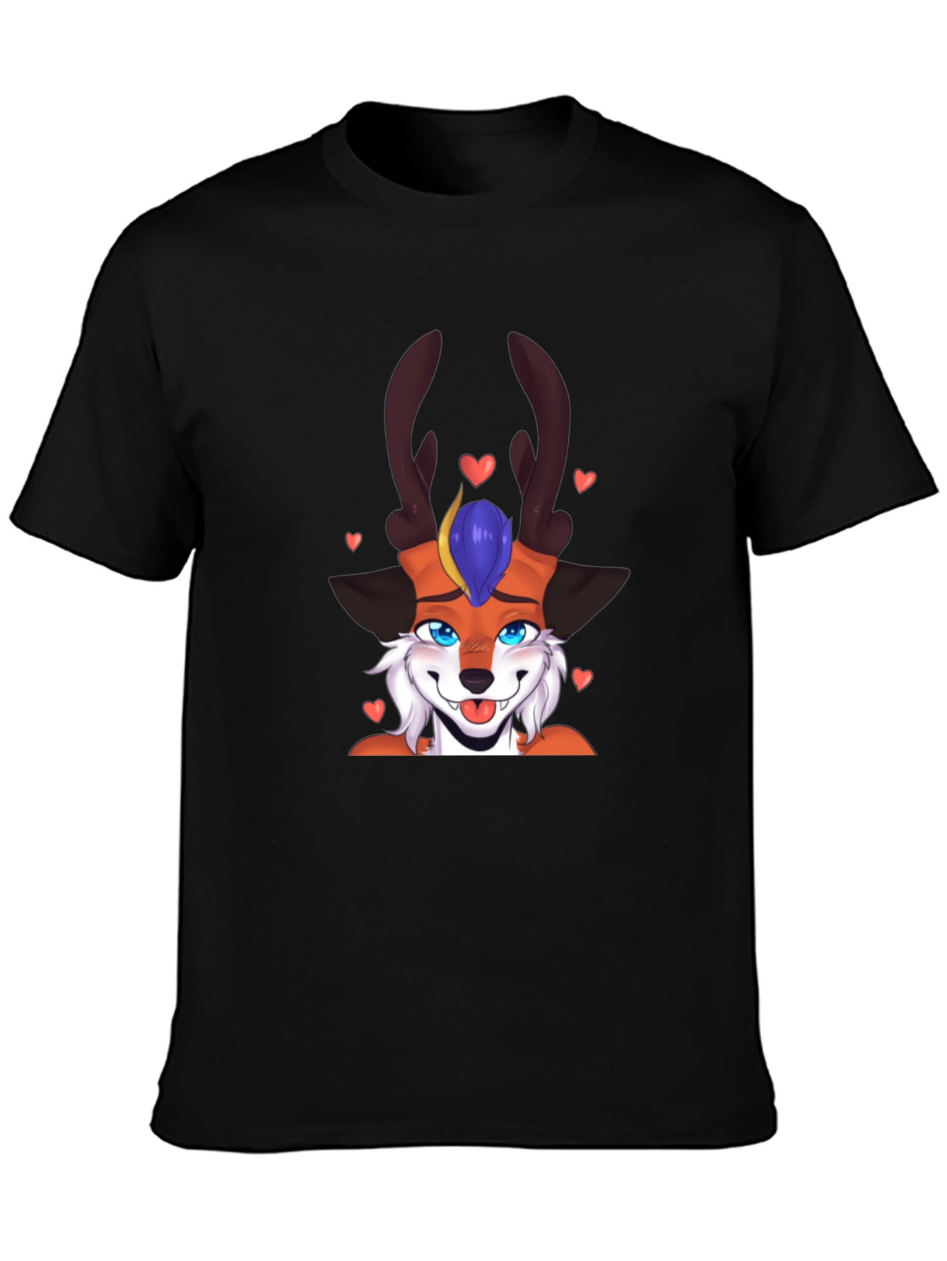 Cartoon Fox Deer T-Shirt Black Cotton Blend Fun Design