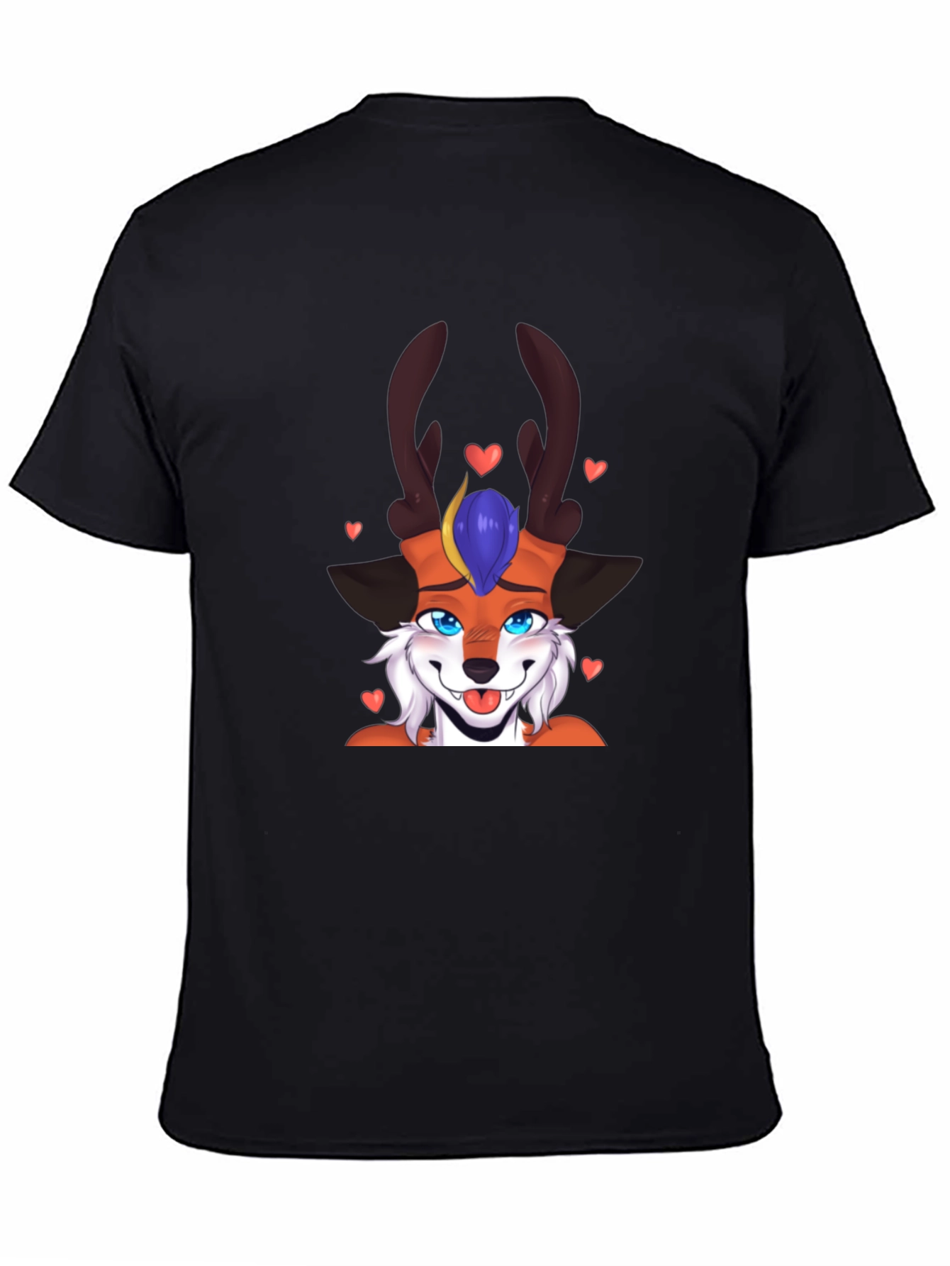 Cartoon Fox Deer T-Shirt Black Cotton Blend Fun Design