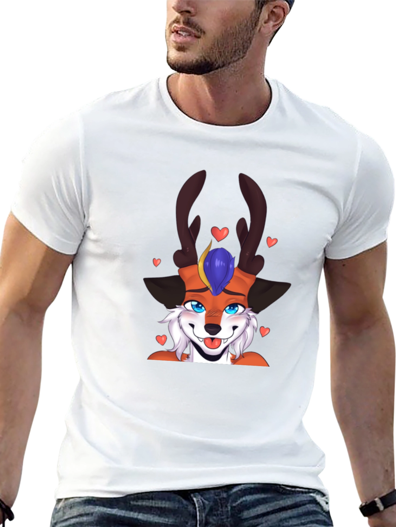 Cartoon Fox Deer T-Shirt Black Cotton Blend Fun Design