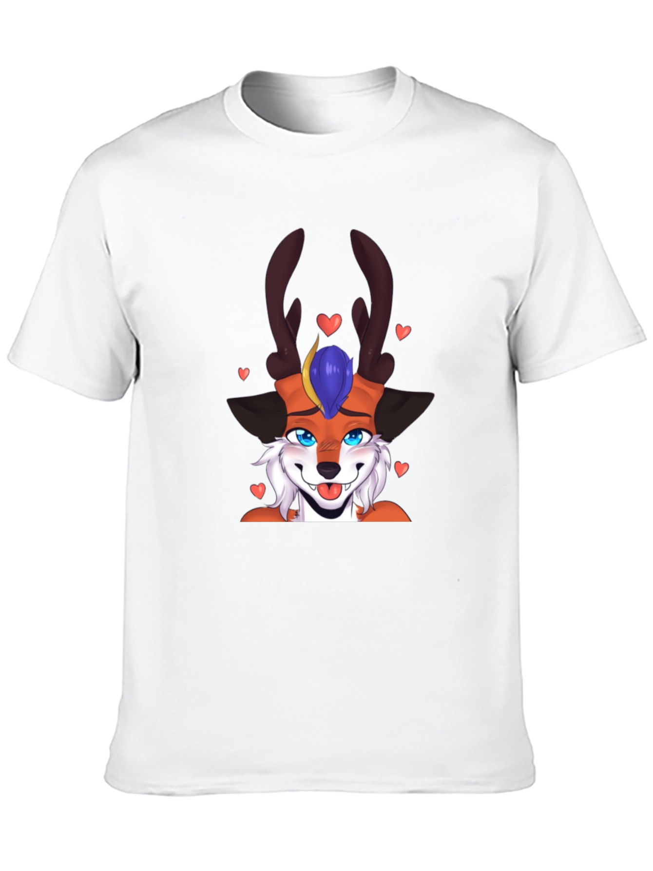 Cartoon Fox Deer T-Shirt Black Cotton Blend Fun Design