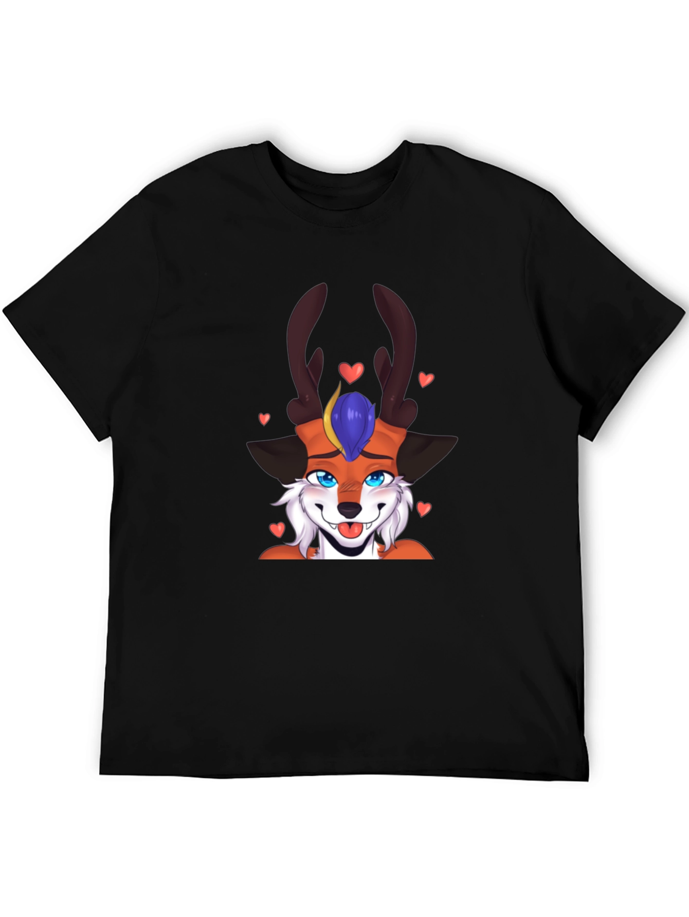 Cartoon Fox Deer T-Shirt Black Cotton Blend Fun Design