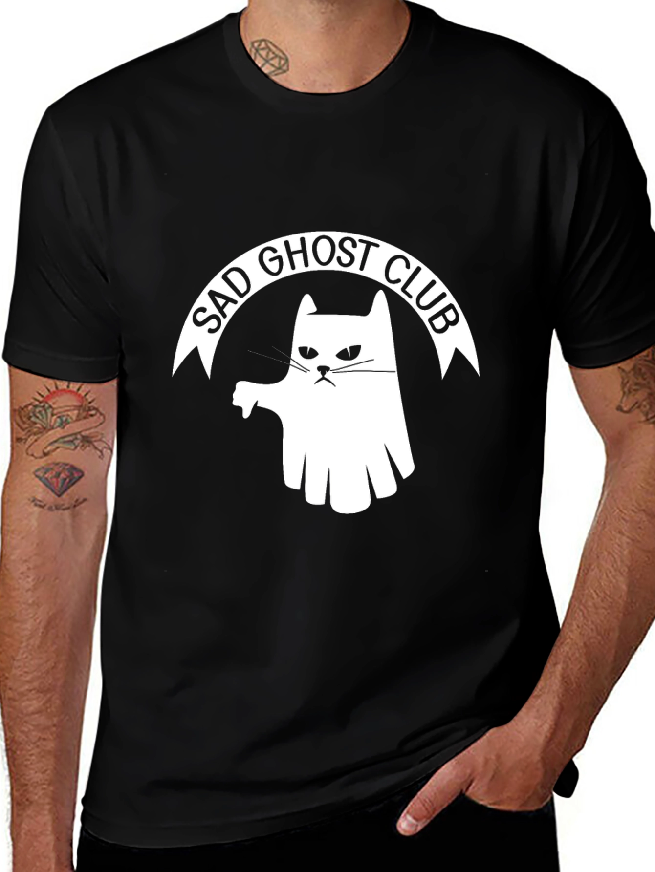Sad Ghost Club T-Shirt - Funny Cat Tee