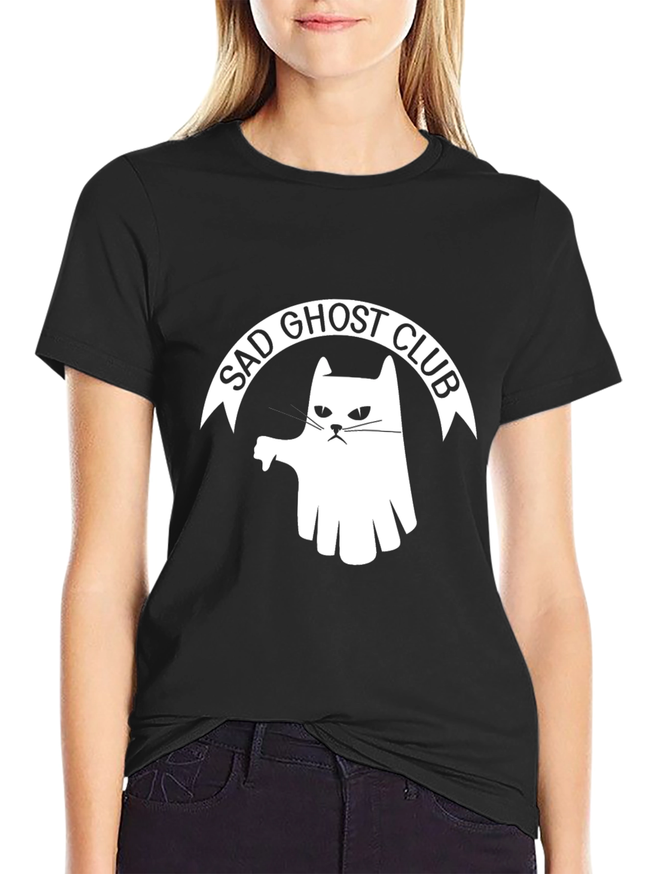 Sad Ghost Club T-Shirt - Funny Cat Tee