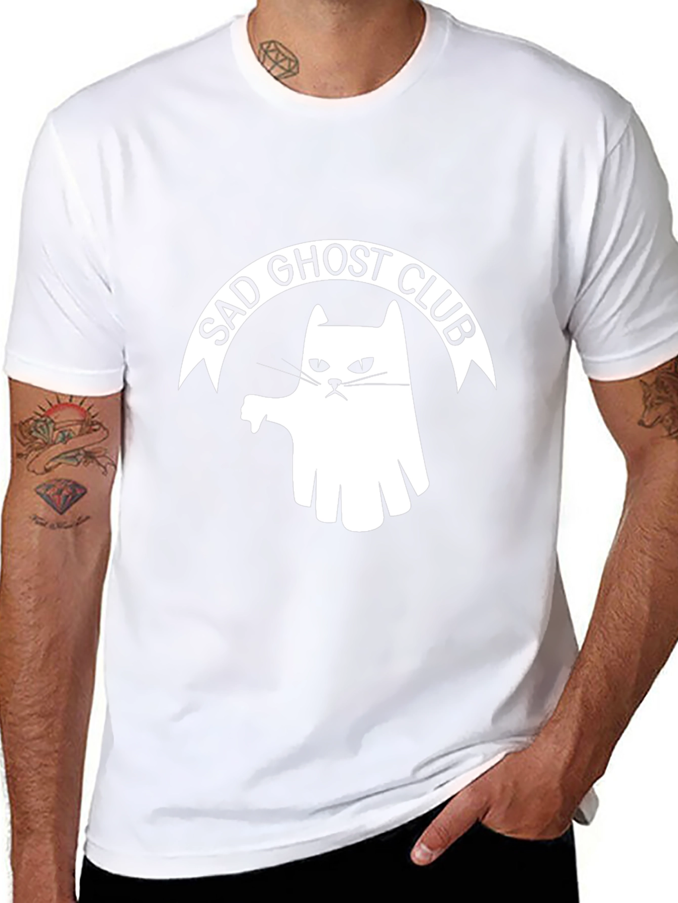 Sad Ghost Club T-Shirt - Funny Cat Tee