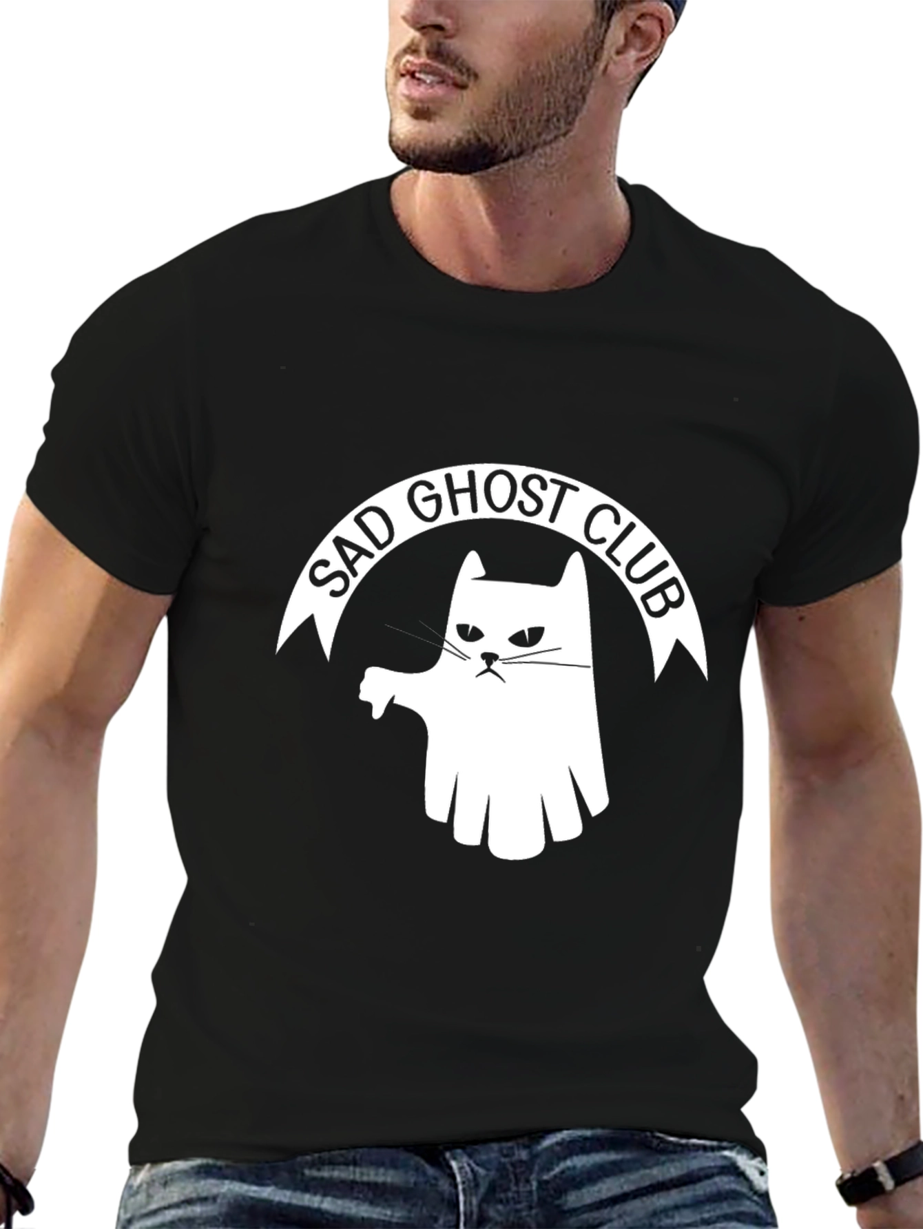 Sad Ghost Club T-Shirt - Funny Cat Tee