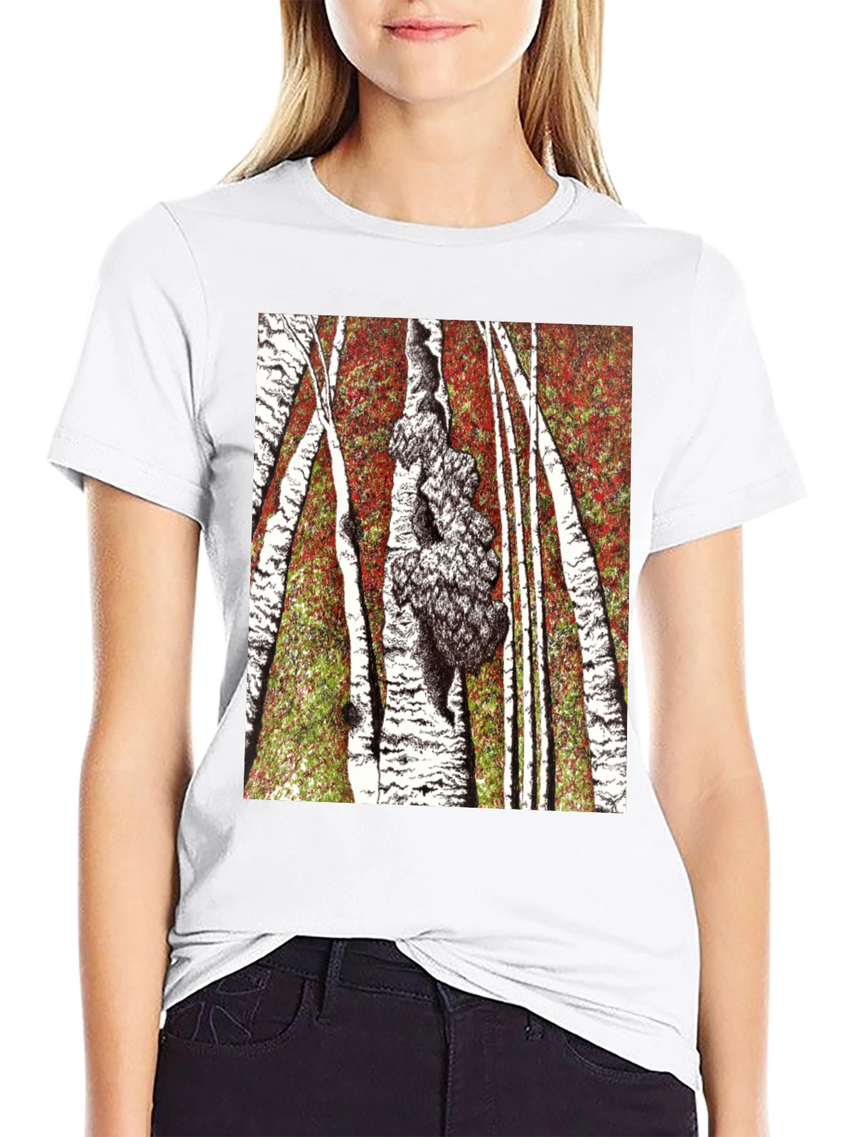 Birch Forest Print Black T-Shirt