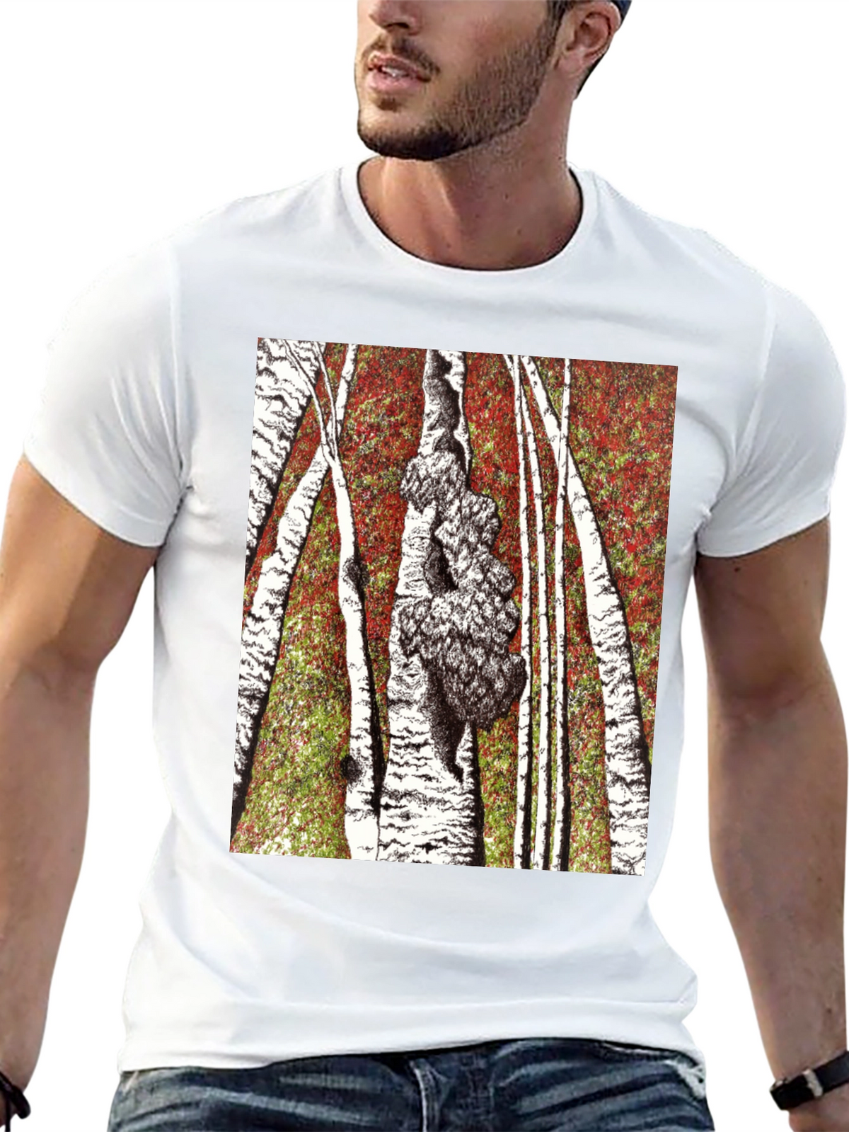 Birch Forest Print Black T-Shirt