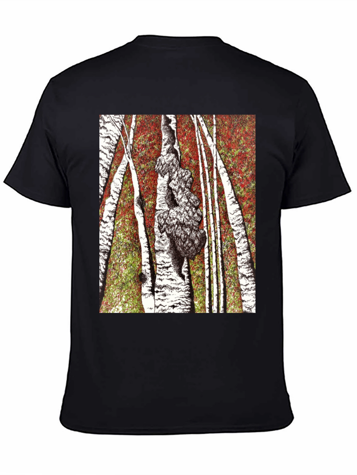 Birch Forest Print Black T-Shirt