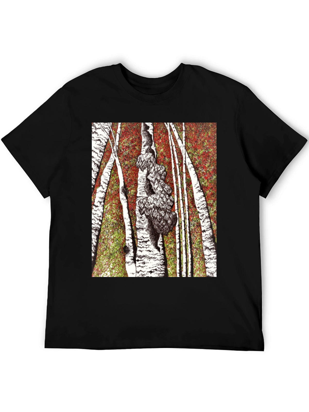 Birch Forest Print Black T-Shirt