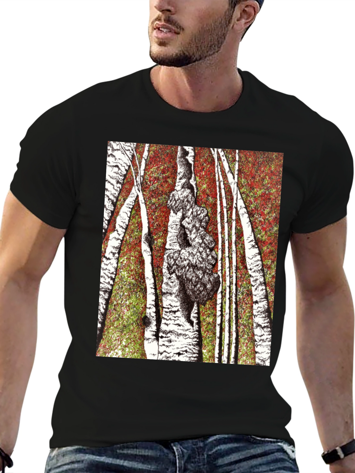 Birch Forest Print Black T-Shirt