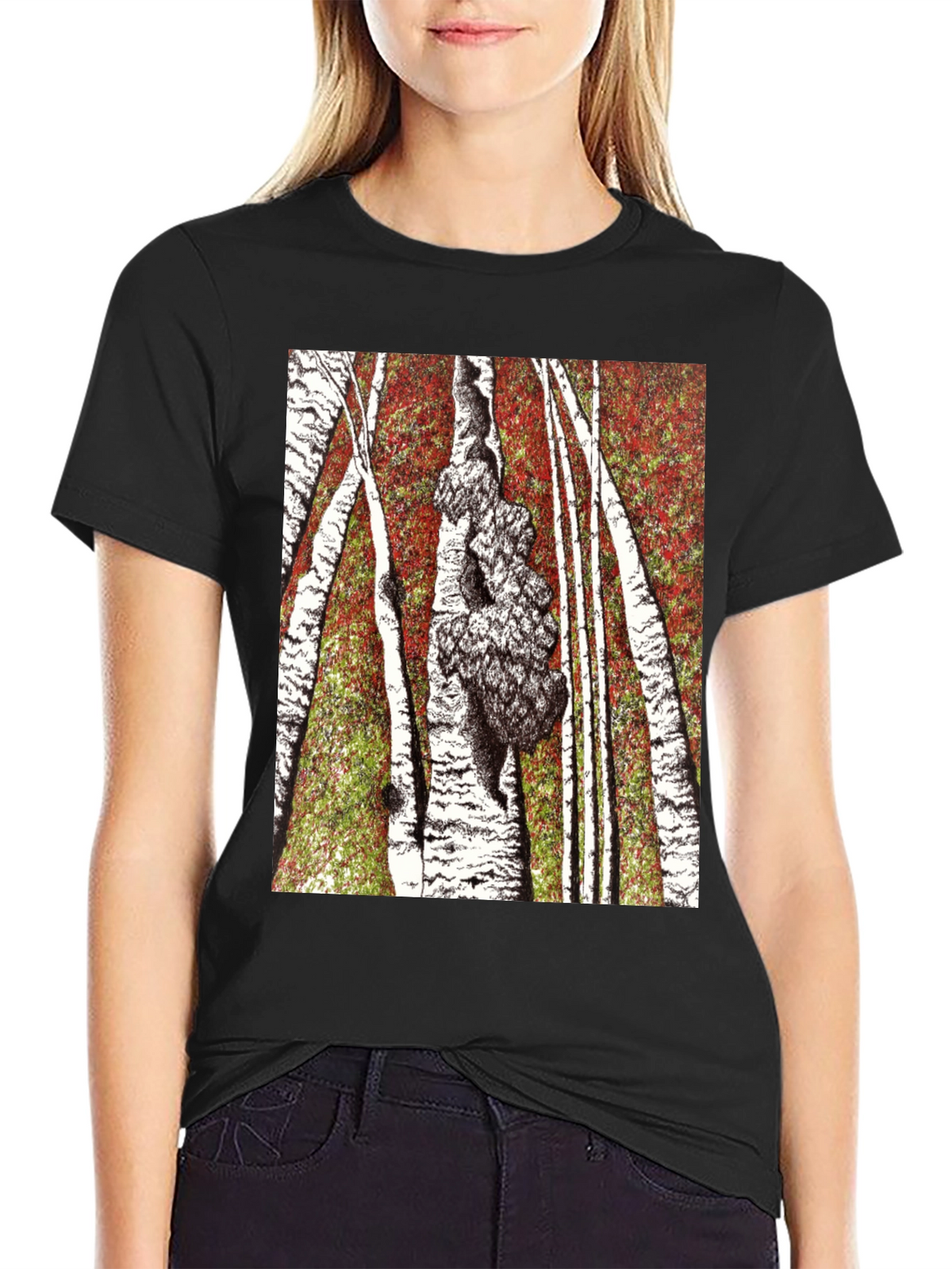 Birch Forest Print Black T-Shirt
