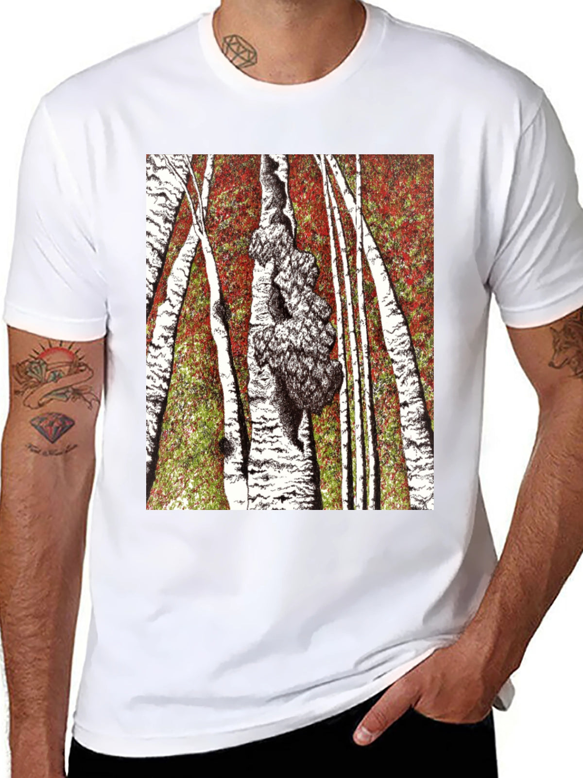 Birch Forest Print Black T-Shirt