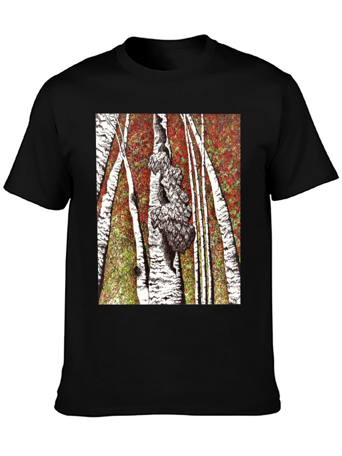 Birch Forest Print Black T-Shirt