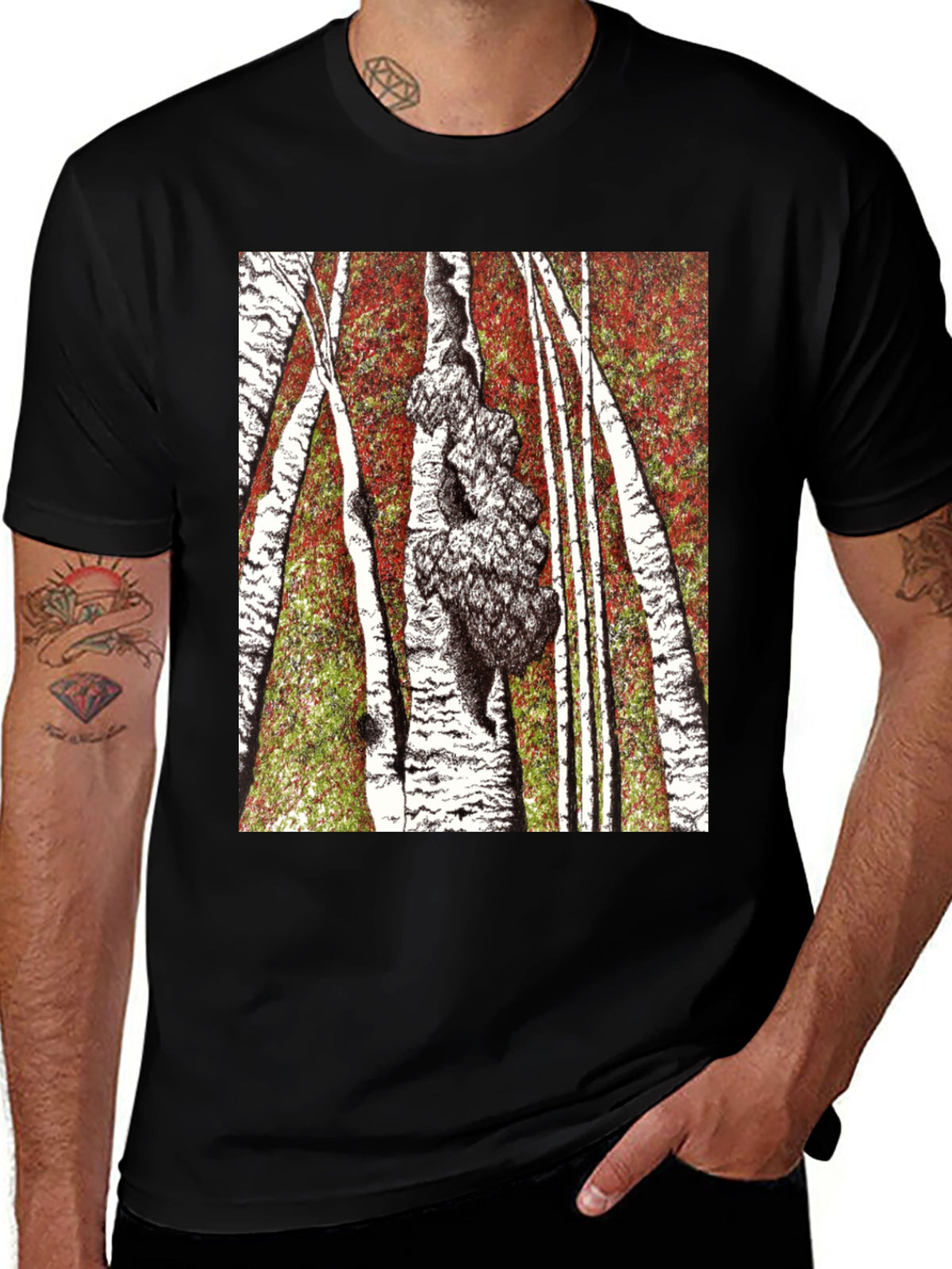 Birch Forest Print Black T-Shirt