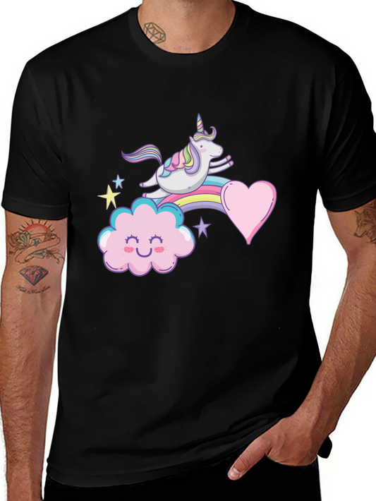 Unicorn Rainbow Heart Graphic Tee - Black