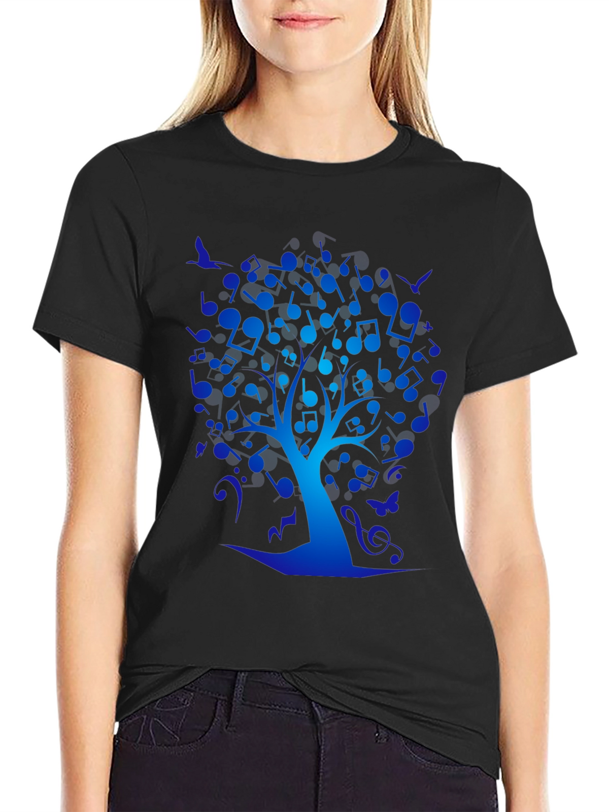 Musical Tree Graphic Tee - Black Cotton T-Shirt