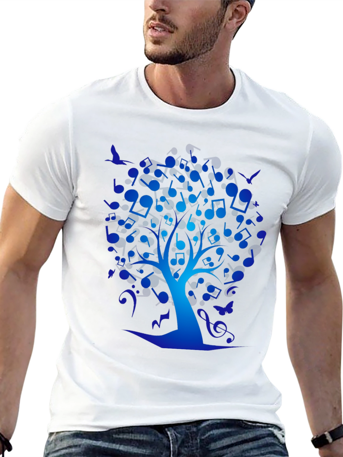 Musical Tree Graphic Tee - Black Cotton T-Shirt