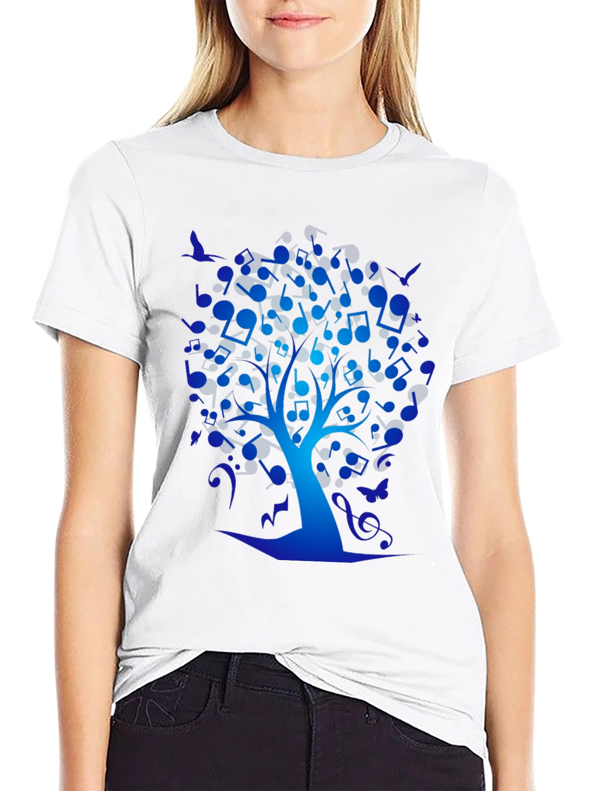Musical Tree Graphic Tee - Black Cotton T-Shirt