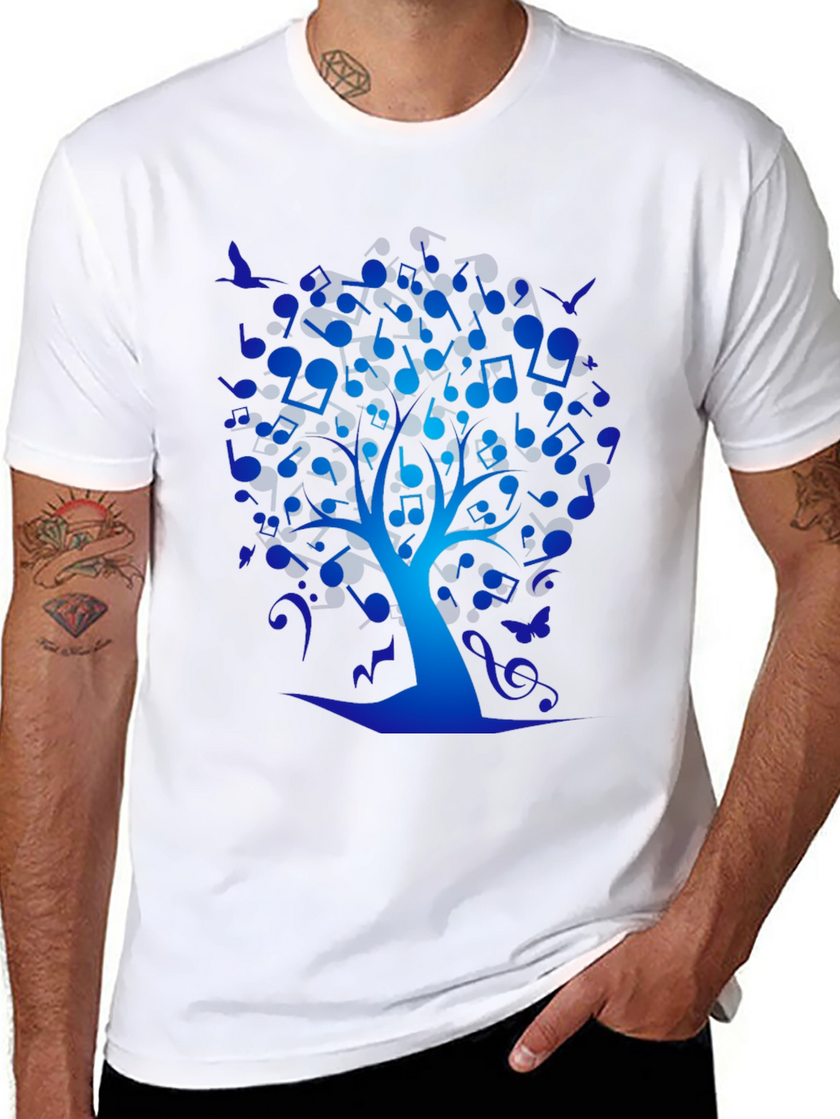 Musical Tree Graphic Tee - Black Cotton T-Shirt