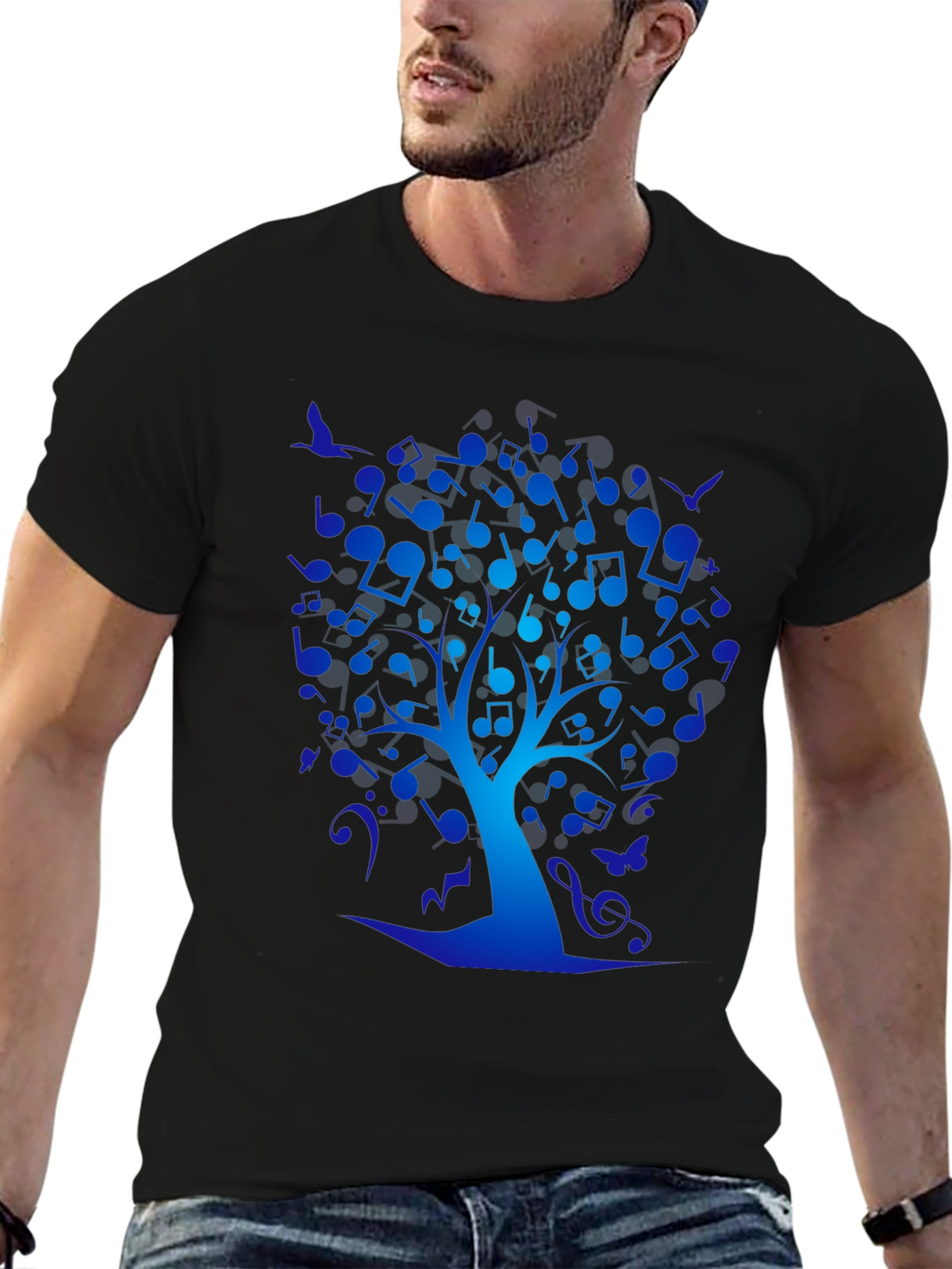 Musical Tree Graphic Tee - Black Cotton T-Shirt