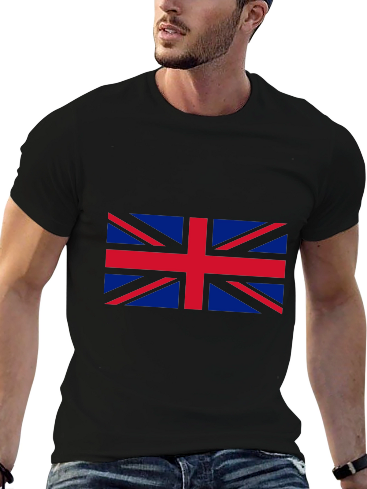 Union Jack Graphic Tee - Black Cotton T-Shirt
