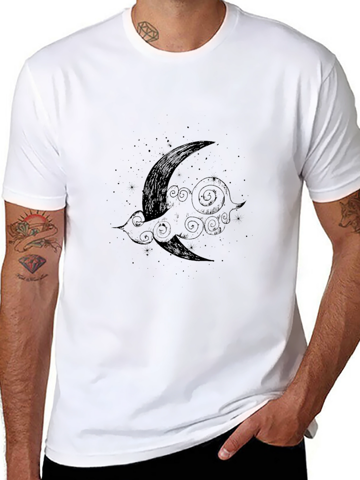 Mens Black Crescent Moon Cloud Graphic Tee