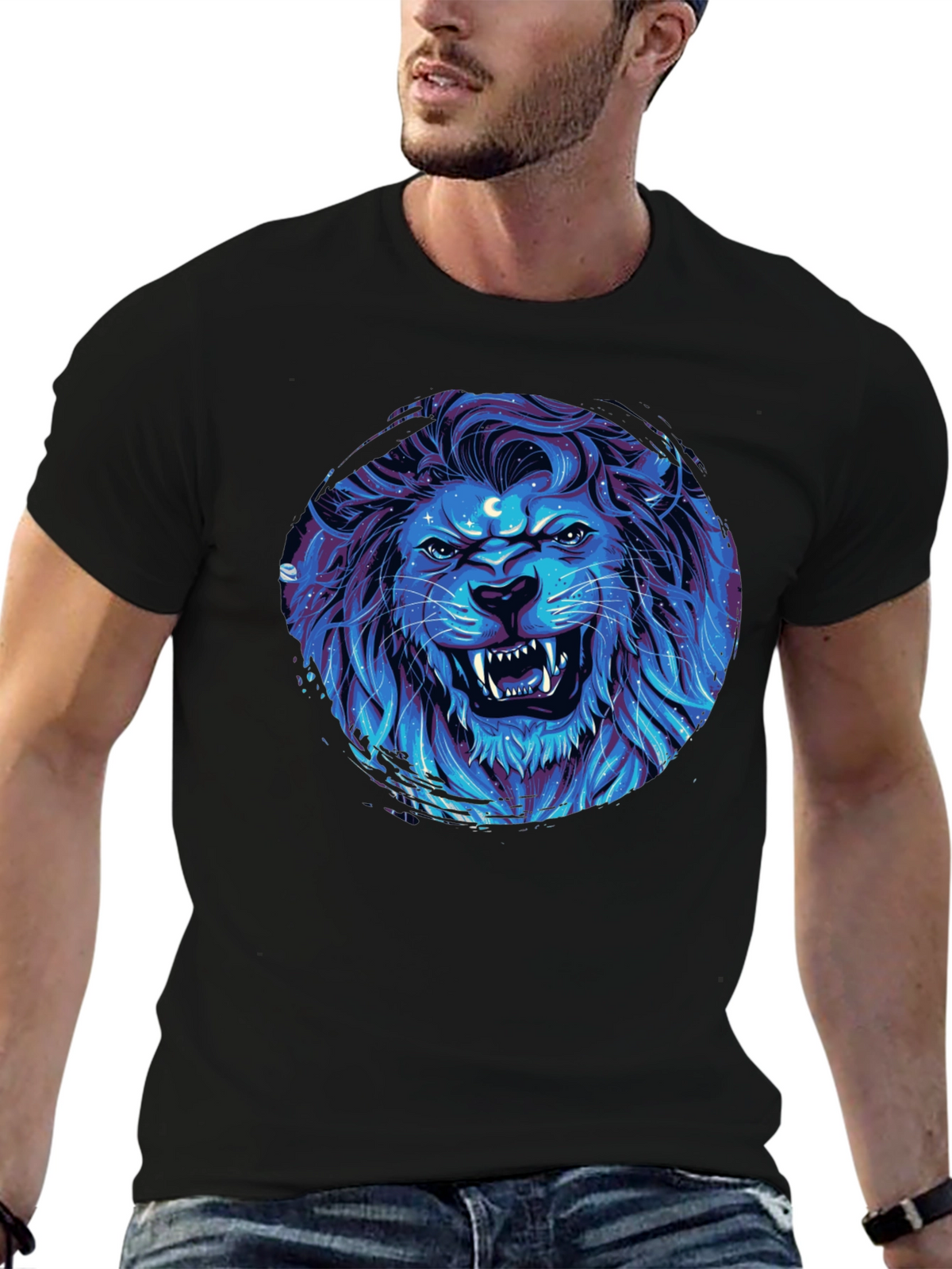 Lion Galaxy Black T-Shirt