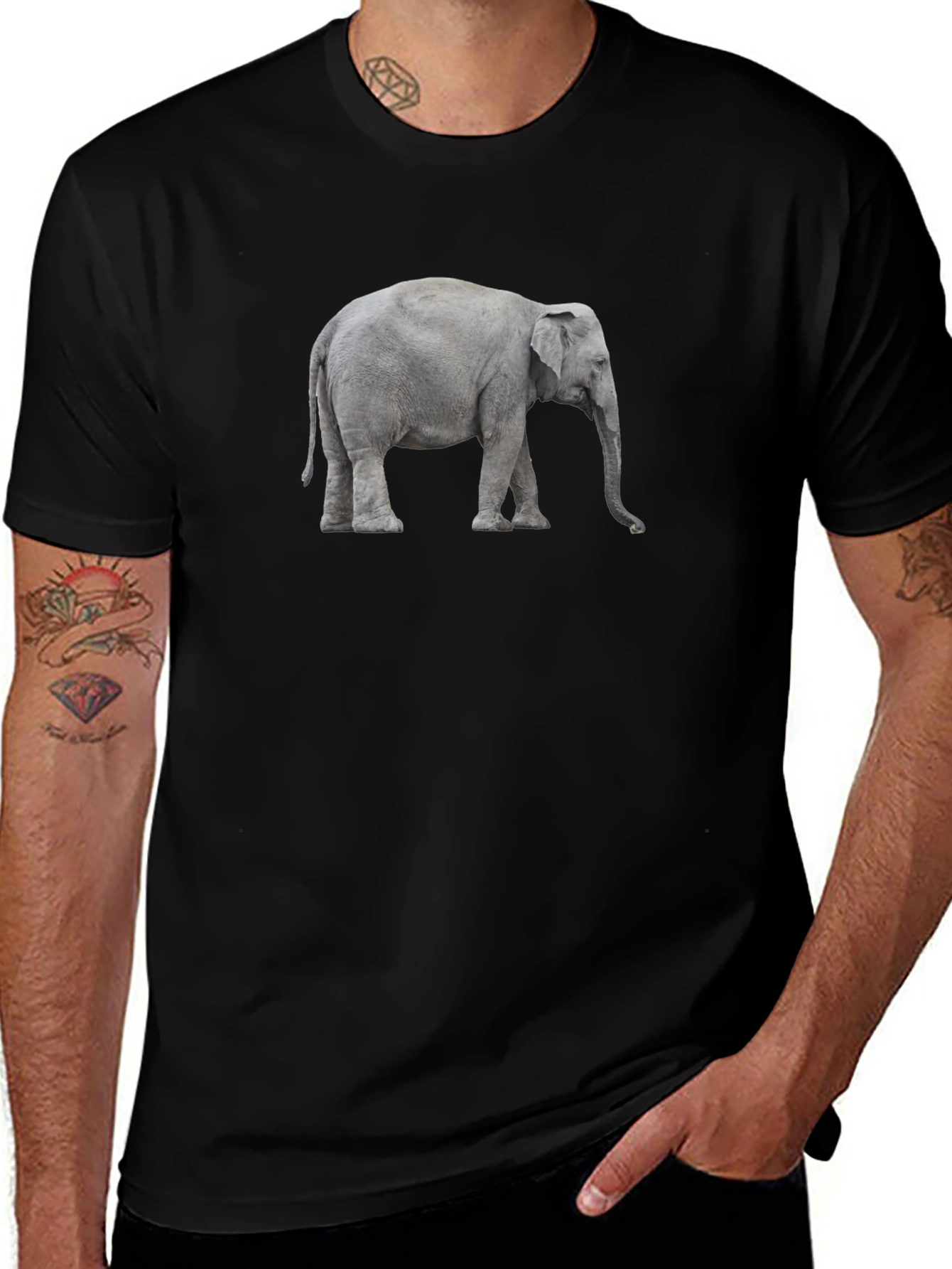 Elephant Graphic Tee - Black Cotton Casual T-Shirt