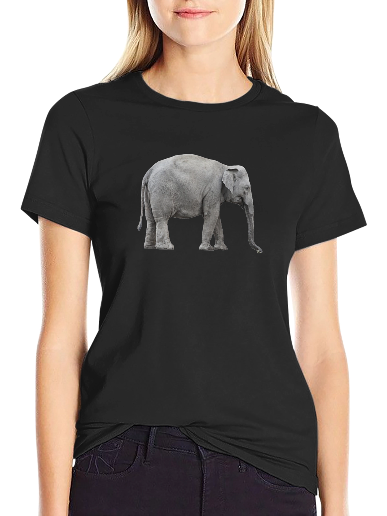 Elephant Graphic Tee - Black Cotton Casual T-Shirt