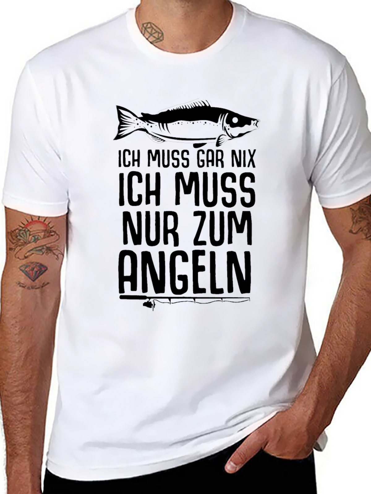 Fishing T-Shirt: Ich Muss Nur Zum Angeln - Black