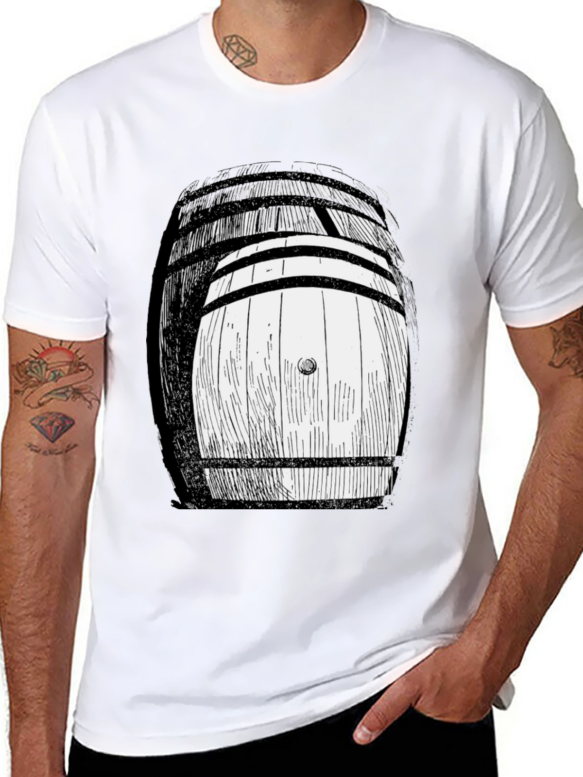 Barrel Graphic Tee - Black Cotton Blend T-Shirt