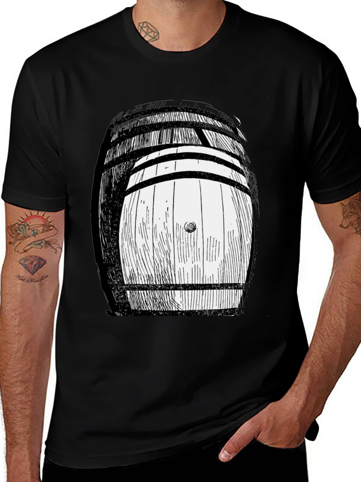 Barrel Graphic Tee - Black Cotton Blend T-Shirt
