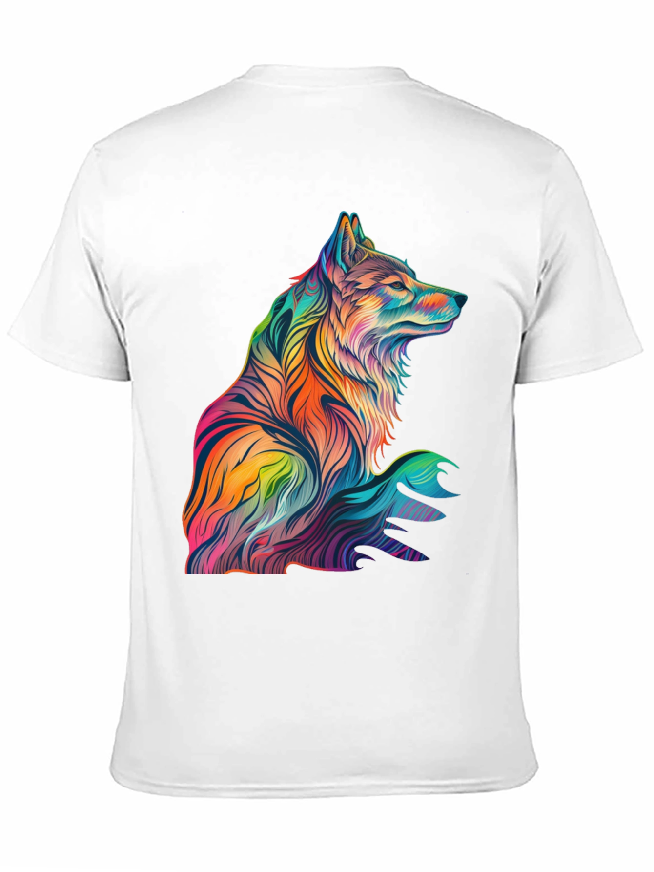Vibrant Wolf Graphic Print Black T-Shirt