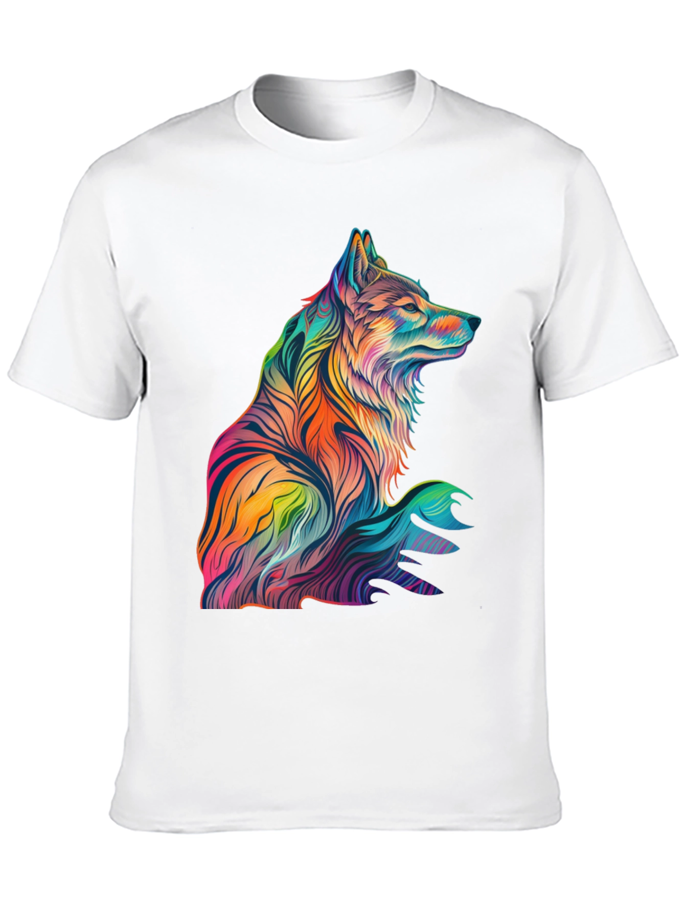 Vibrant Wolf Graphic Print Black T-Shirt