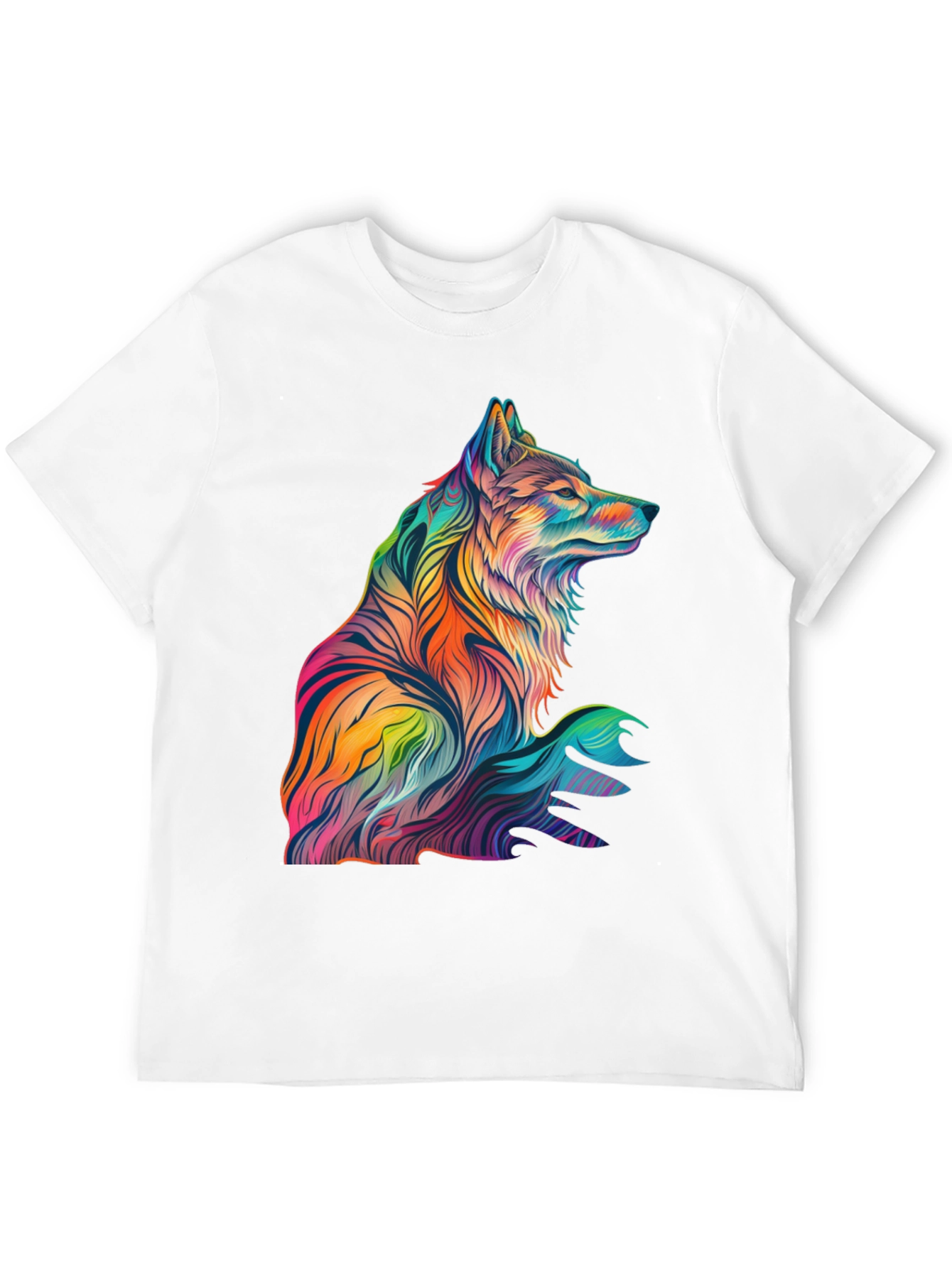 Vibrant Wolf Graphic Print Black T-Shirt