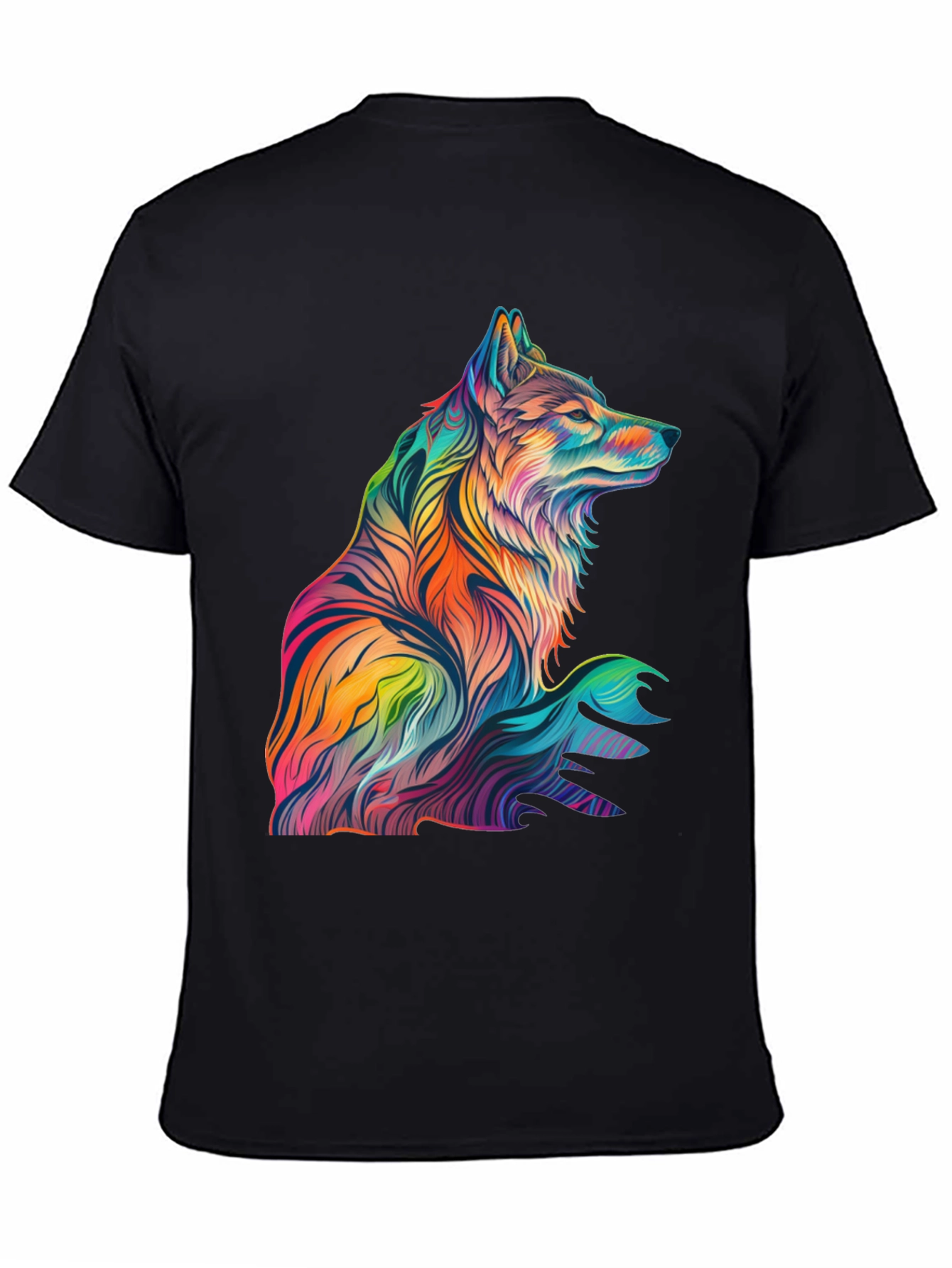 Vibrant Wolf Graphic Print Black T-Shirt