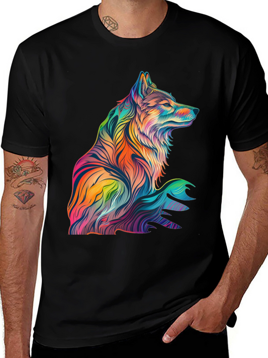 Vibrant Wolf Graphic Print Black T-Shirt