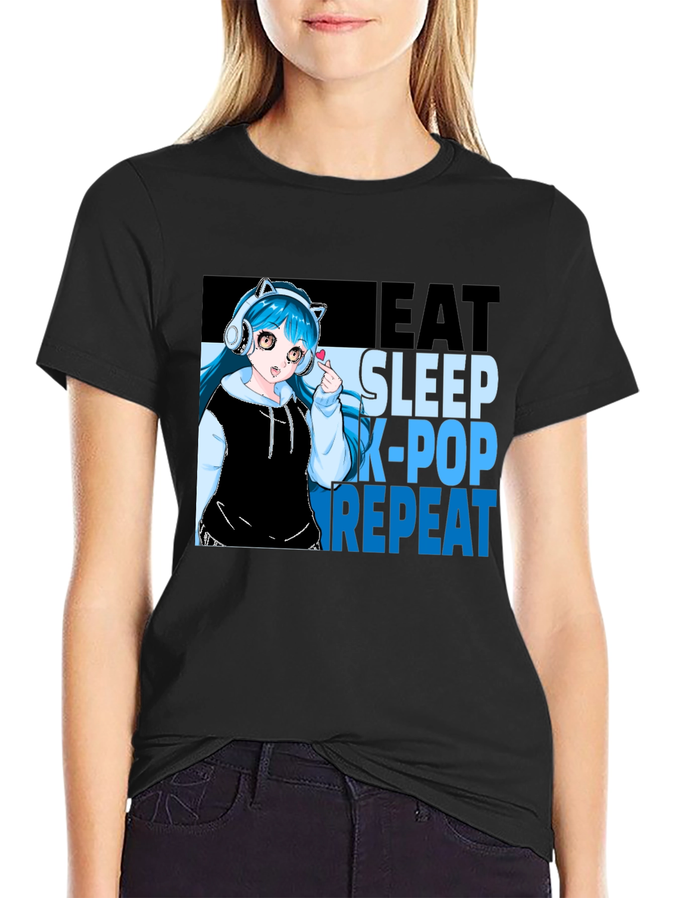 Eat Sleep K-Pop Repeat Anime Graphic Tee