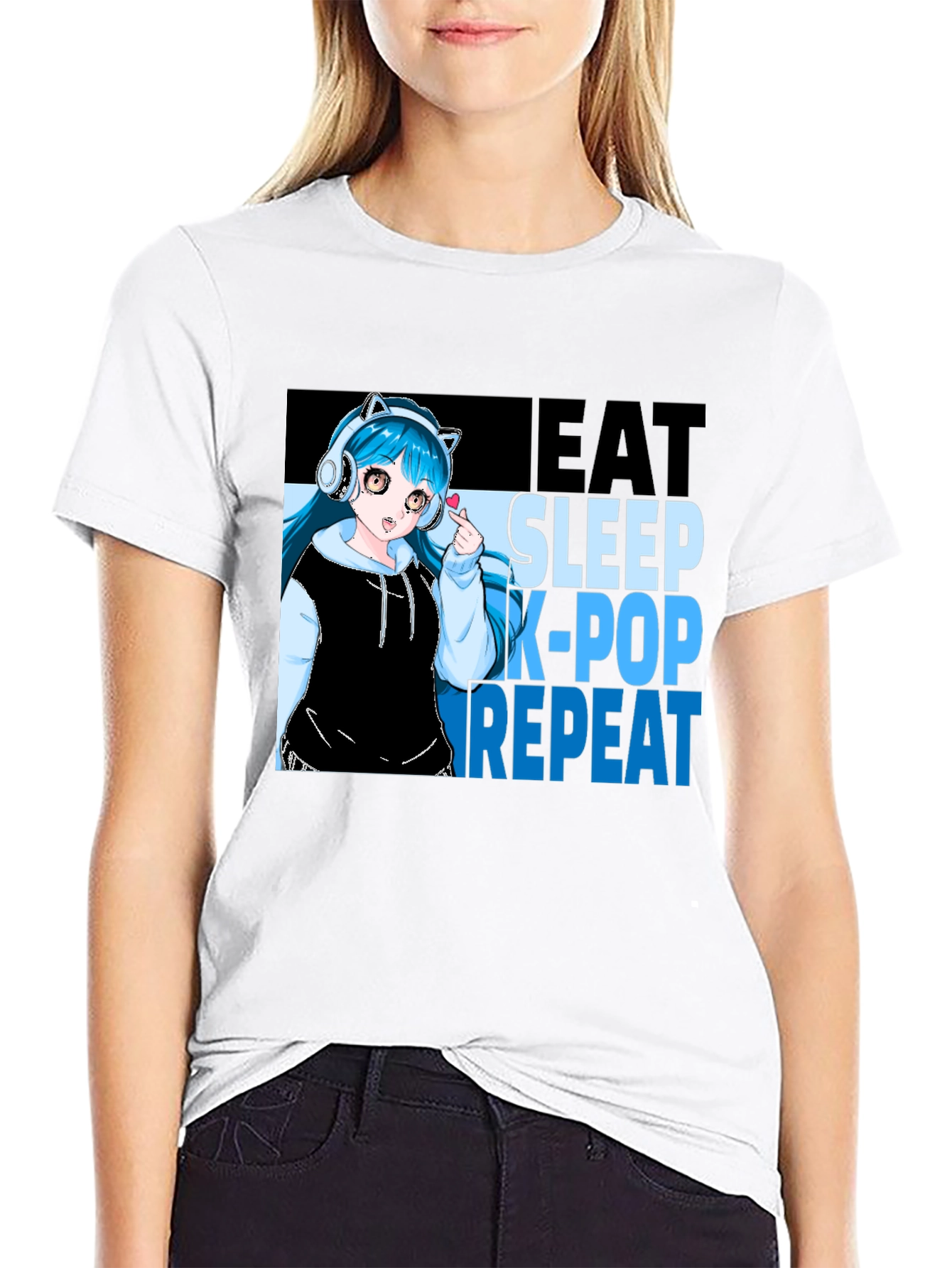 Eat Sleep K-Pop Repeat Anime Graphic Tee