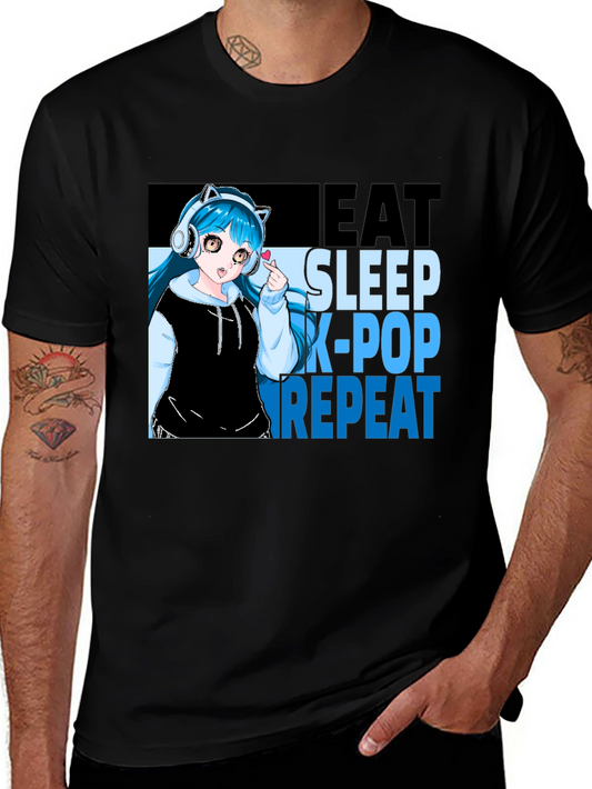 Eat Sleep K-Pop Repeat Anime Graphic Tee