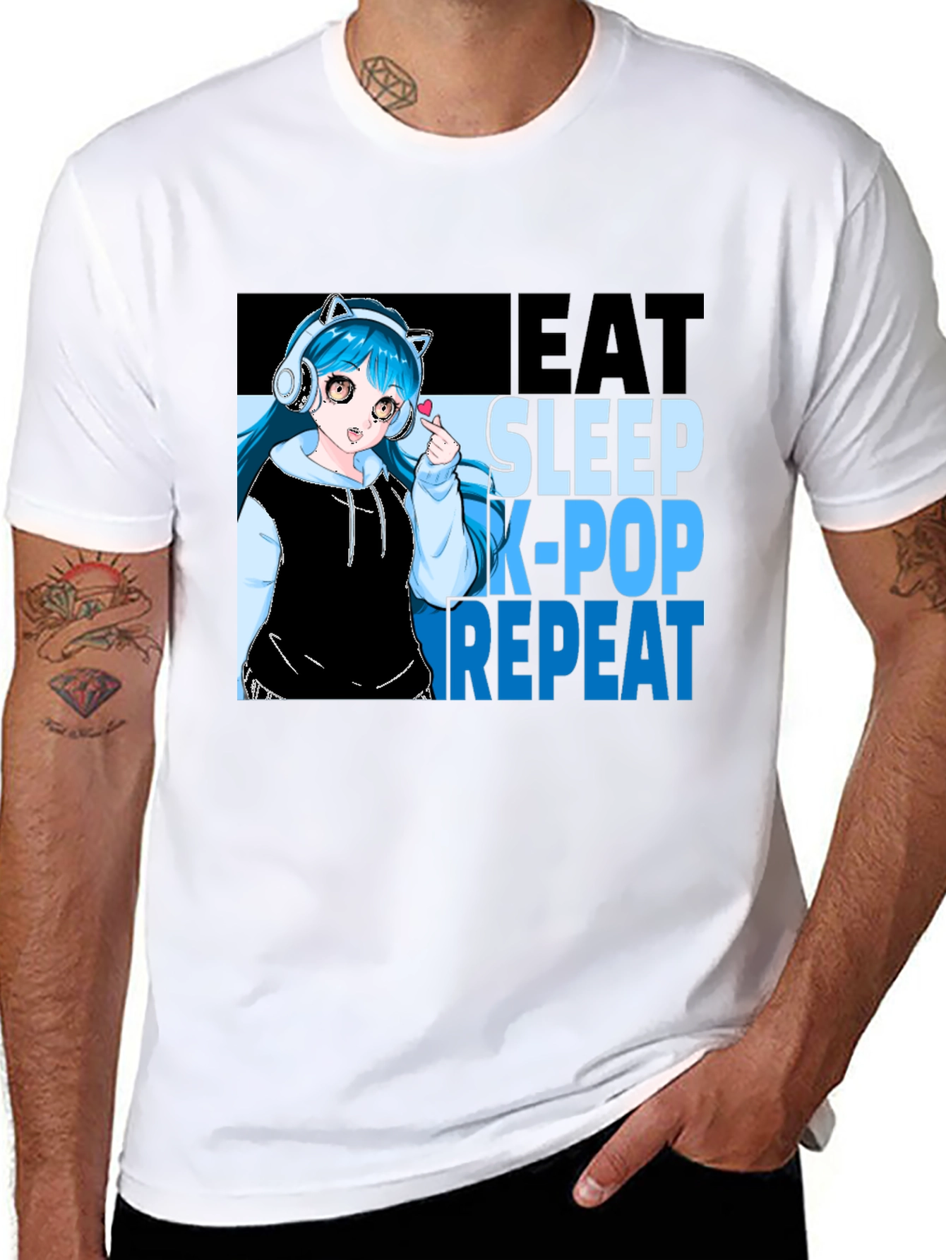 Eat Sleep K-Pop Repeat Anime Graphic Tee
