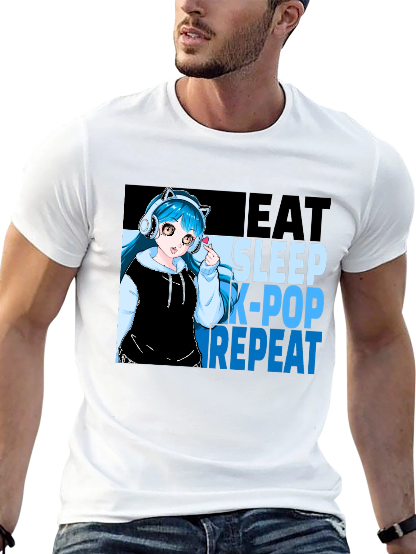 Eat Sleep K-Pop Repeat Anime Graphic Tee